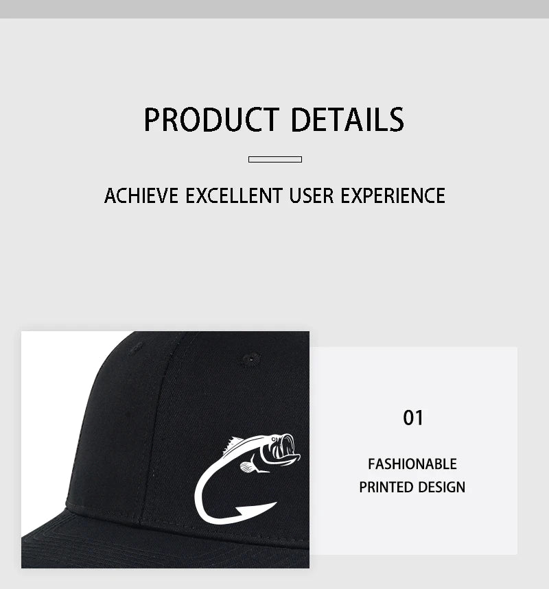 Trucker-Cap mit Bass-Fischhaken-Print, verstellbar, Unisex, Mesh, für Angelfans, Sonnenhut
