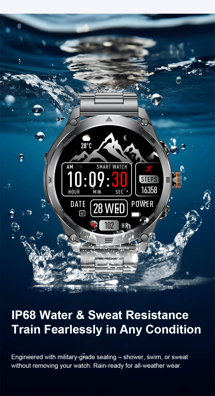 2026 New Military GPS Smart Watch 1000Mah Battery Compass IP68 Waterproof Tactics Sport Flashlight BT Call Smart Watch For Men