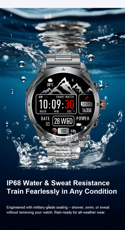 2026 New Military GPS Smart Watch 1000Mah Battery Compass IP68 Waterproof Tactics Sport Flashlight BT Call Smart Watch For Men
