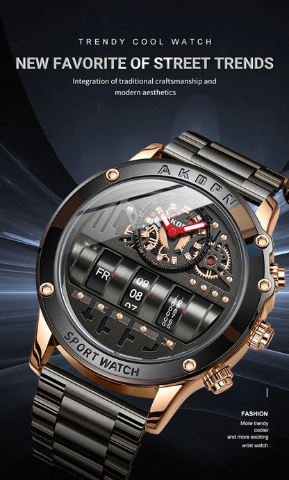Luxury Electronic Quartz Watch For Men Business Watches Male Creative Men WristWatch Unique Rotate Date Leather Strap Watches