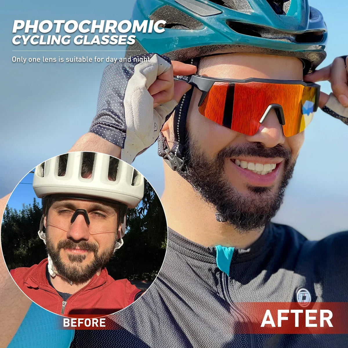 KAPVOE Fotochromatické cyklistické sluneční brýle pro muže – módní brýle na horská kola, silniční kola, rychlostní jízdu – stylové brýle pro sportovní MTB cyklistiku