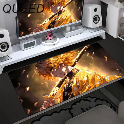Schreibtischunterlage für Computer und Tastatur, Anime-Mauspad, Kawaii-Mädchen, 900x400mm, Gummi, rutschfest, Demon Slayers, XL