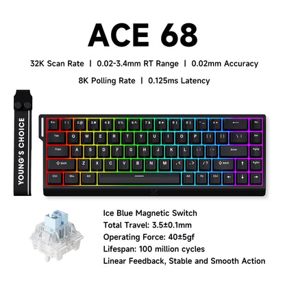 MCHOSE ACE 68 Gaming-Tastatur mit magnetischen Schaltern, Hall-Effekt, Rapid Trigger, programmierbarem RGB, 8K Hz, DKS/MT/TGL/RS/SOCD-Tastatur