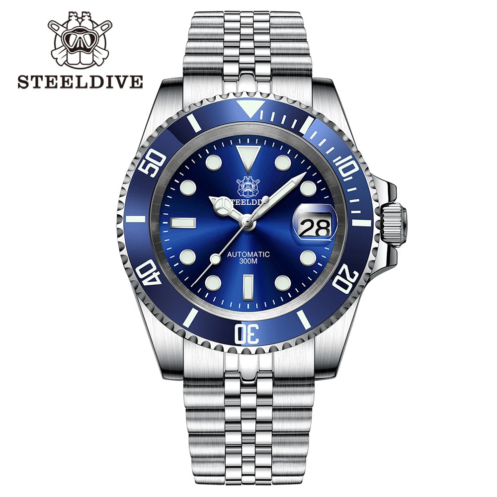 STEELDIVE SD1953 41MM Classic Water Ghost Calendar Magnifier NH35 Mechanical Movement BGW9 Super Luminous 30Bar Waterproof Watch