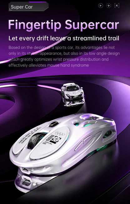 Rato Gaming Sem Fios 2.4G Trimodo RGB, Design Oco Leve com Iluminação Chroma, Com Fios/Bluetooth, Rato E-Sports Controlador