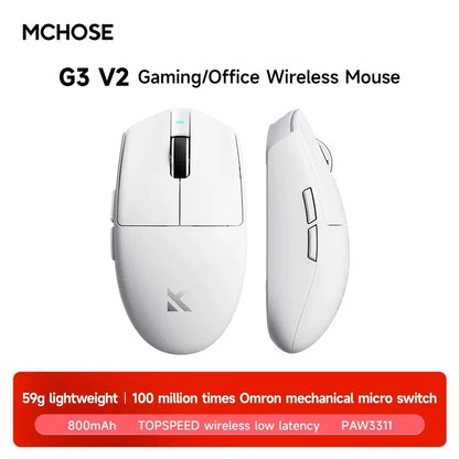 Bezdrátová e-sportovní myš MCHOSE G3 V2 Pro, lehká, tři režimy, Bluetooth, PAW3395, vysoký výkon, 800mAh, pro hry i kancelář, 59g myš