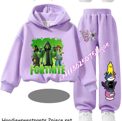 Fortnite Printed Children's Hoodies Cartoon Comfortable 2pcs Suit Loose Long Sleeve Tops with Pant Autumn Winter Clothes Gift