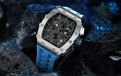 TSAR BOMBA Uhr für Herren, Luxusmarke, Tonneau-Design, wasserdichte Uhr, Edelstahl-Armbanduhr, modische rechteckige Herrenuhr