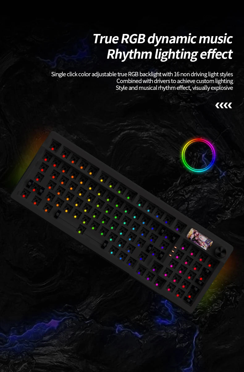 Kit de teclado YINDIAOY95 Hotswap con pantalla TFT, retroiluminación RGB completa, 2.4GHz, Bluetooth inalámbrico, teclado mecánico DIY personalizado
