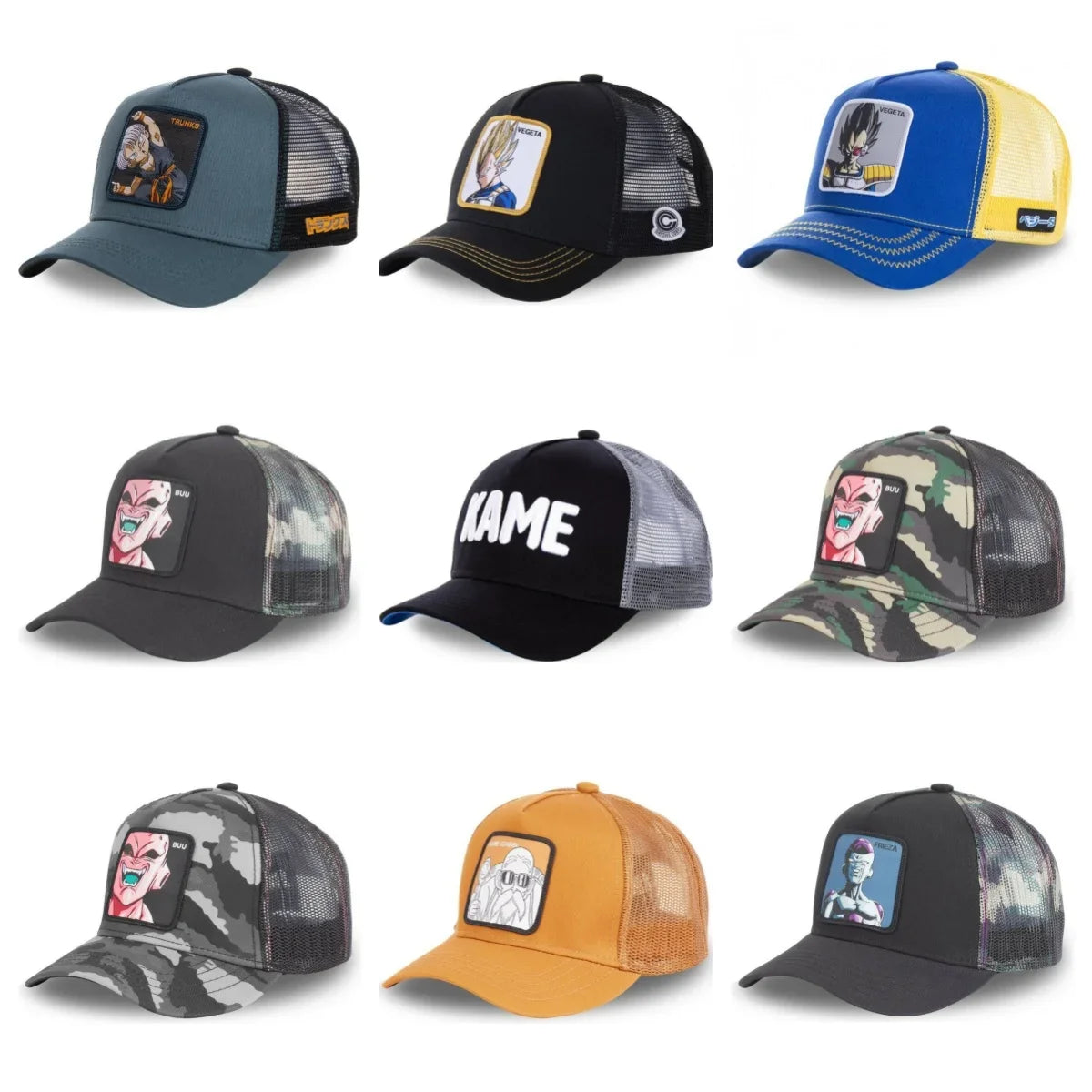 Dragon Ball Buu Goku-Kappe, Sommer-Reisekappe mit Schirm, Herren-Kappe mit Stickerei, im Hip-Hop-Stil, Sonnenvisier, verstellbare Trucker-Netzkappe