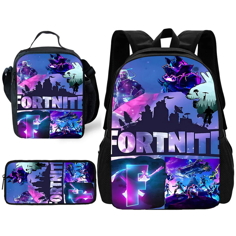 Child School Backpack with Lunch Bags, Pencil Bags, Hot Game Design-F-FortniteS School Bags for Boys Girls Best Gift