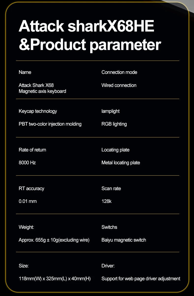 ATTACK SHARK X68HE Esports magnetic axis keyboard 8KHz return rate,total area 0.01mm,and 0.125ms rate class Ultra-low latency