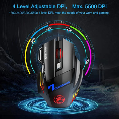 Rato Gaming com Fio para Computador, Retroiluminação RGB, Ergonómico e Silencioso, LED, 7 Botões, USB, para PC e Desktop