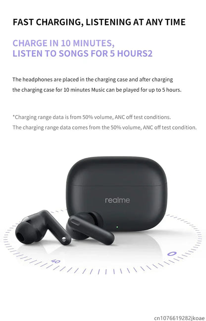 realme Buds T310 Earealme Buds T310 Wireless Earbuds Bluetooth 5.4 – 46dB Active Noise Cancelling HiFi Earphones with Deep Bass & Long Battery Liferphones 46dB Active Noise Cancelling HiFi Wireless Headphones Bluetooth 5.4 Game Music Headset Long Standby