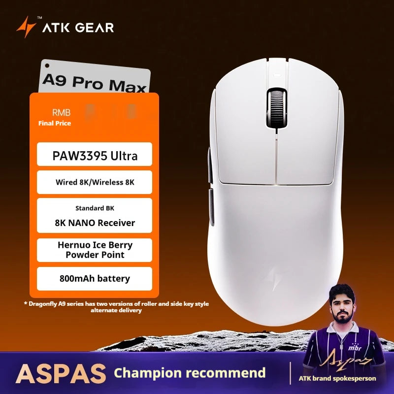 Mouse da gaming wireless ATK A9 Ultra Tri Mode 8K, 53g, ultraleggero, A9/A9 SE/A9 Plus/A9 Pro, mouse da gaming e-sport per PC, regalo personalizzato