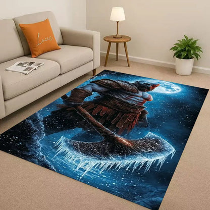 Kratos God of War Game Cartoon Gamer Living Room Non-Slip Area Rug Soft Carpet for Bedroom Playroom Sofa,Easy Clean Home Doormat