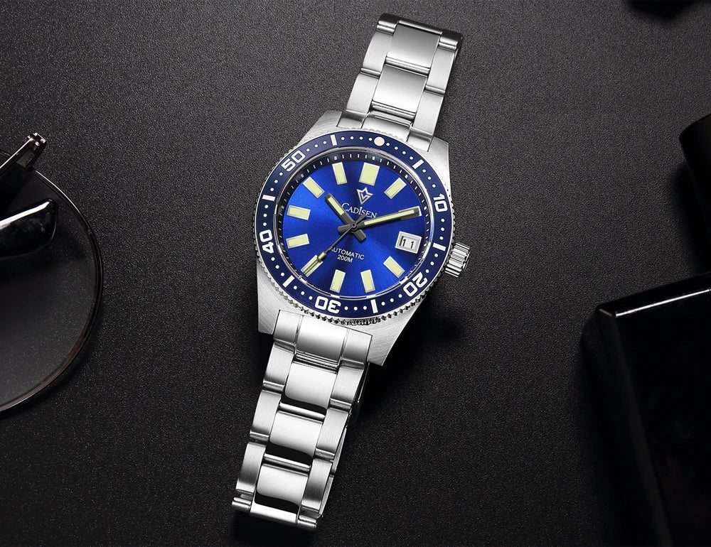 CADISEN New 38mm Diver Mens Watch Japan 8215 Automatic Mechanical Sapphire Glass Date Luminous 100M Waterproof Wrist watch Men