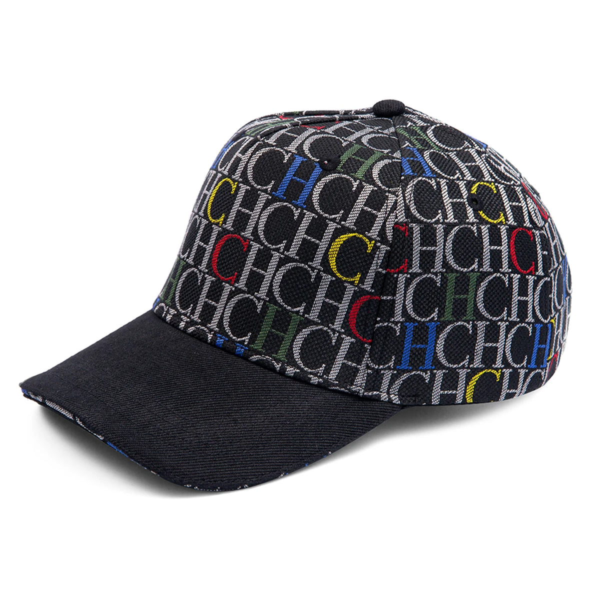 Czapka baseballowa z nadrukiem monogramu CH, usztywniona, regulowana, unisex, typu „dad hat”, z daszkiem przeciwsłonecznym, w stylu streetwear, czarna, z tkaniny, czapka codzienna