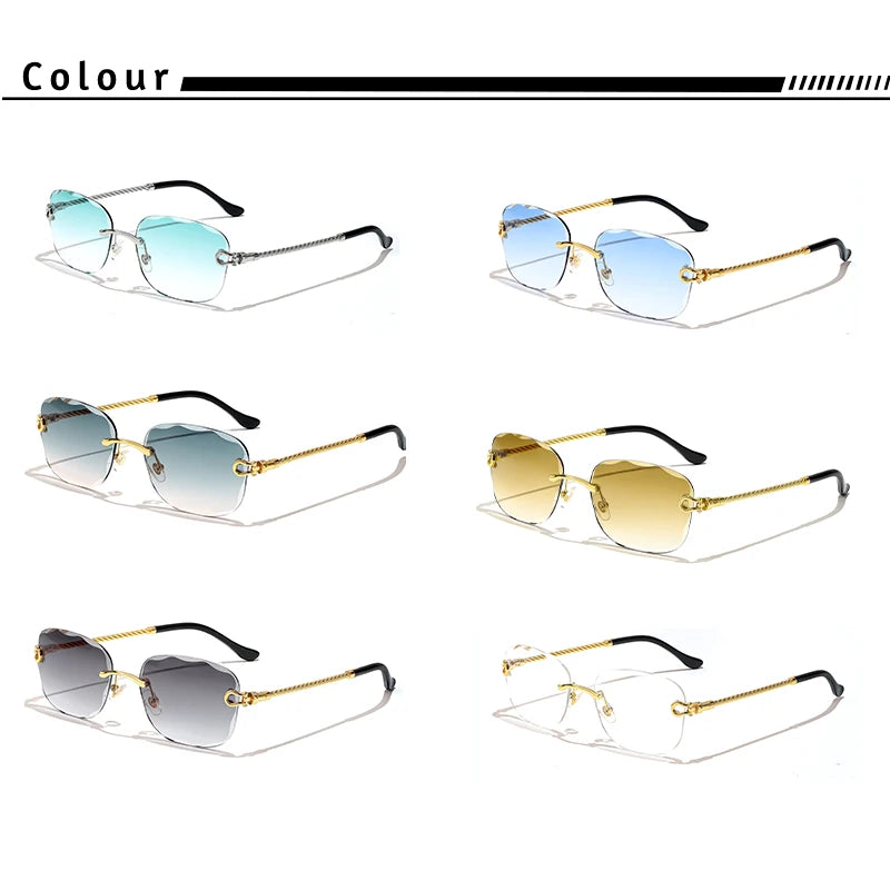 Lunettes de soleil métalliques sans monture HBK pour homme, lunettes de soleil « Wave Cutting » pour femme, lunettes de voyage et de shopping, lunettes de vue UV400, style estival