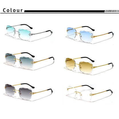 Lunettes de soleil métalliques sans monture HBK pour homme, lunettes de soleil « Wave Cutting » pour femme, lunettes de voyage et de shopping, lunettes de vue UV400, style estival