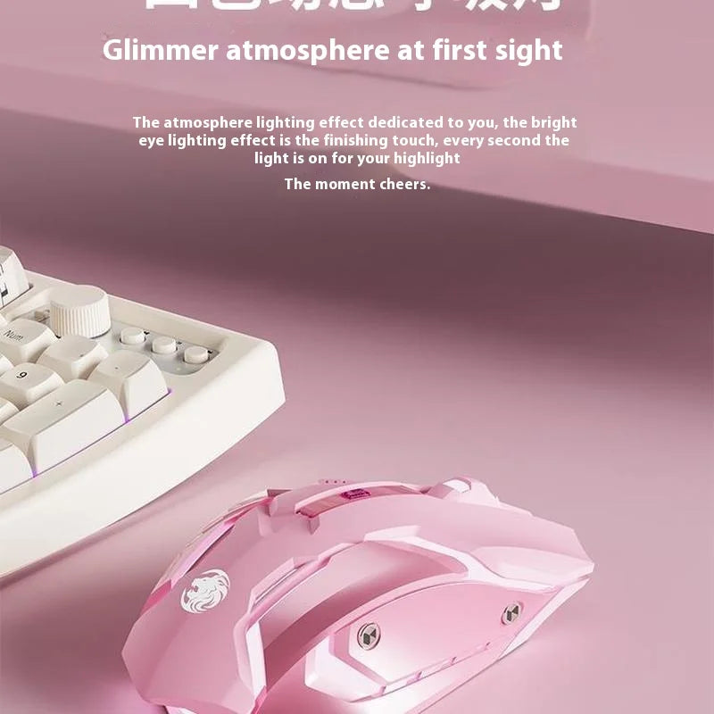 Frontline Pink Gaming Mouse Wireless Bluetooth Silent Mechanical Gaming Mouse, Cute RGB Computer Mouse for Gaming, Office & Laptop