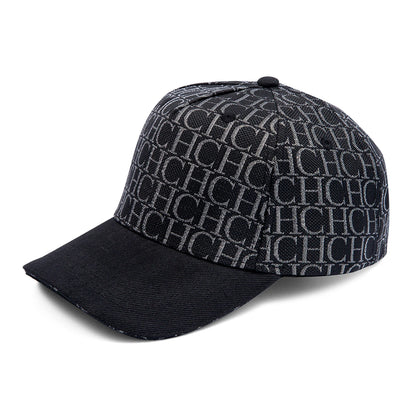 Czapka baseballowa z nadrukiem monogramu CH, usztywniona, regulowana, unisex, typu „dad hat”, z daszkiem przeciwsłonecznym, w stylu streetwear, czarna, z tkaniny, czapka codzienna