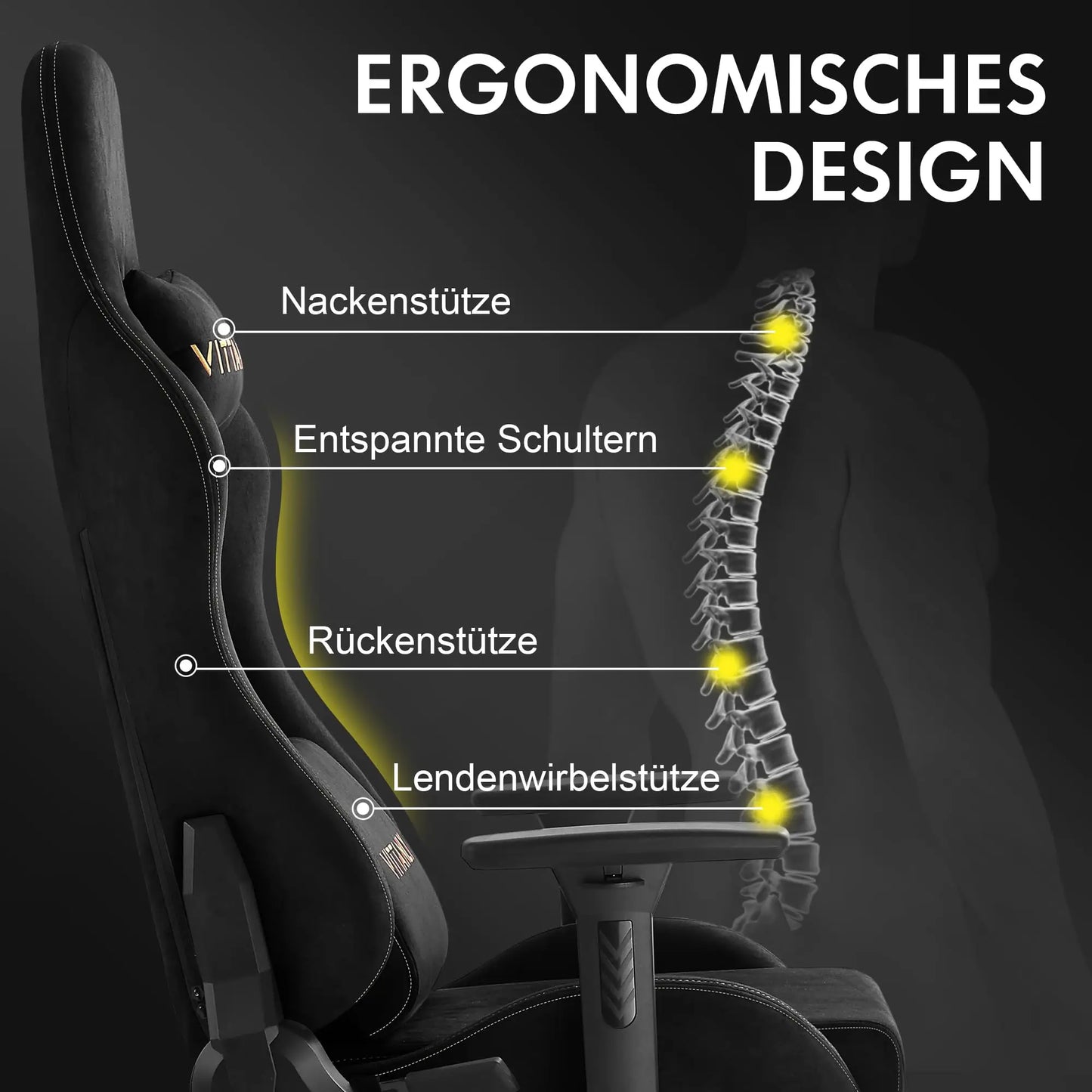 Vittanly Gaming Chair Ergonomic Office Chair with Footrest, Breathable Fabric Adjustable Rotating Computer Chair with 3D Armrests for Gaming & Work
