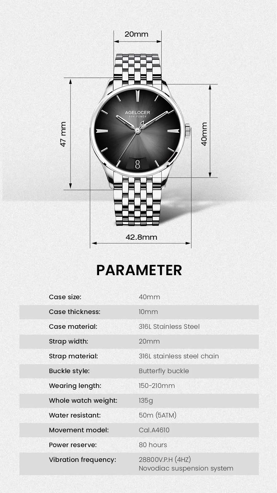 AGELOCER Original Budapest Watch Men's Vogue Formal Big Calendar Automatic Mechanical Watch Birthday Gift for Men