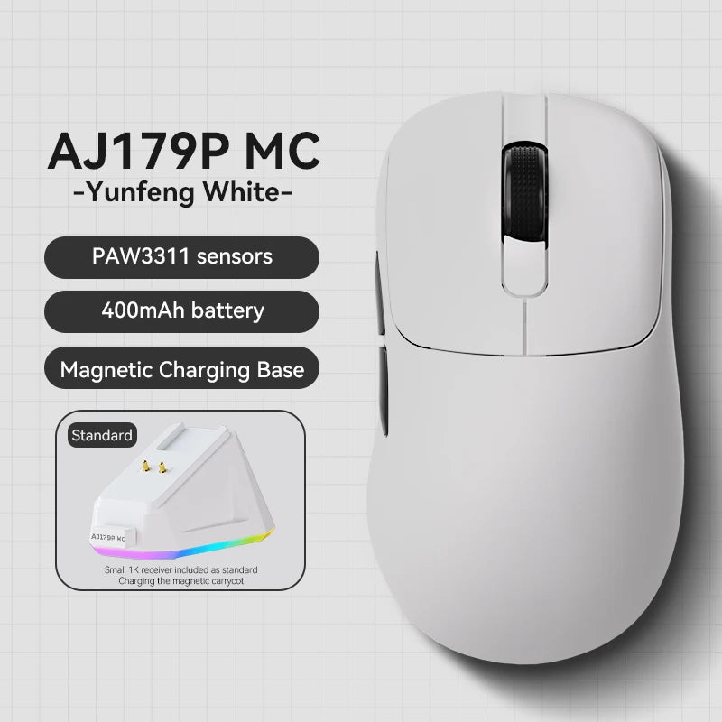 Ajazz AJ179 APEX Wireless Gaming Mouse with Color Screen Base, Bluetooth, PAW3395, 400mAh Battery, 8000Hz Refresh Rate