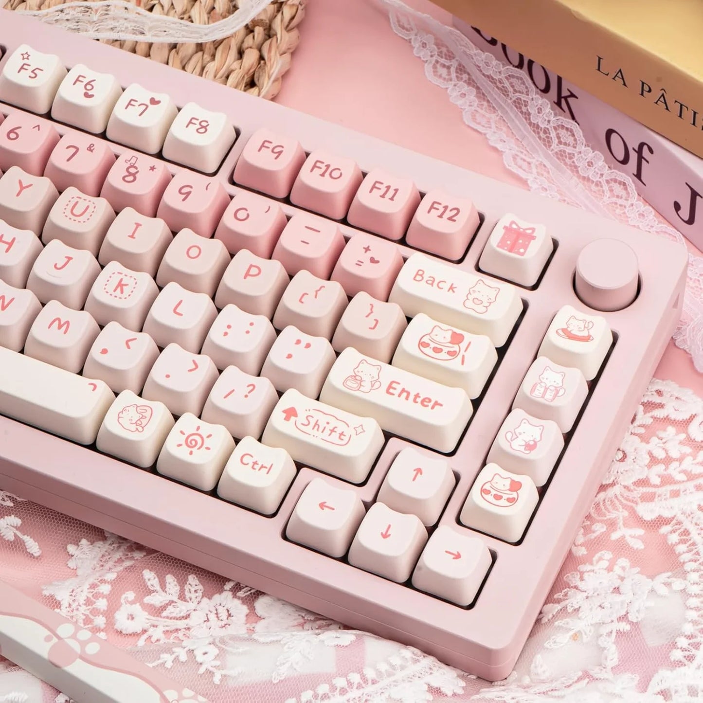 Pink Kitten, Girl MAO Keycap PBT 134 Keys, Customized for 60/84/98/108 Mechanical Keyboard