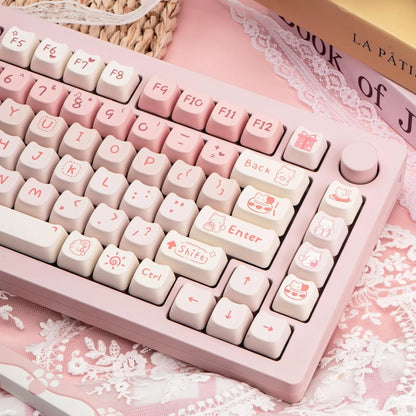 Pink Kitten, Girl MAO Keycap PBT 134 Keys, Customized for 60/84/98/108 Mechanical Keyboard