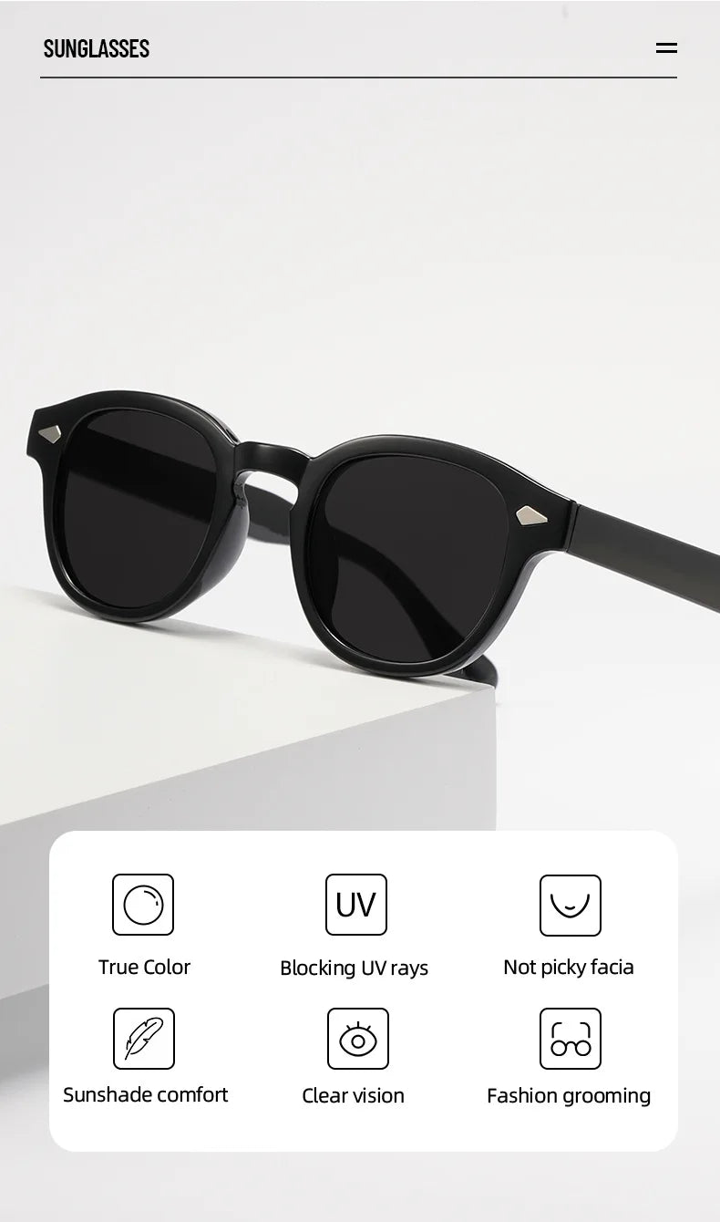 JNPCXI Vintage Round Sunglasses Women Men Retro Rivet Blue Gradient Female Sun Glasses UV400