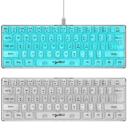 HXSJ 60% kabelgebundene transparente Gaming-Tastatur, RGB-beleuchtet, ultrakompakte wasserdichte kleine Kompakttastatur mit 61 Tasten für PC/Mac