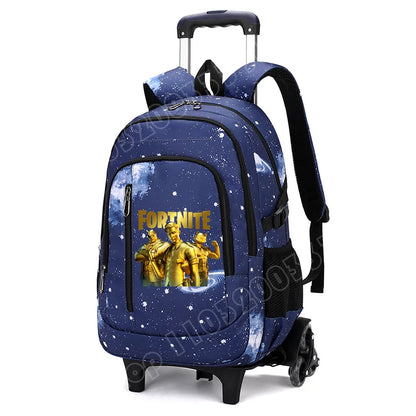 Fortnite 2 viename vežimėlis-kuprinė su žvaigždėto dangaus raštu, didelės talpos vandeniui atsparus nešiojamojo kompiuterio krepšys su laiptų įveikimo konstrukcija, mokyklinė kuprinė moksleiviams