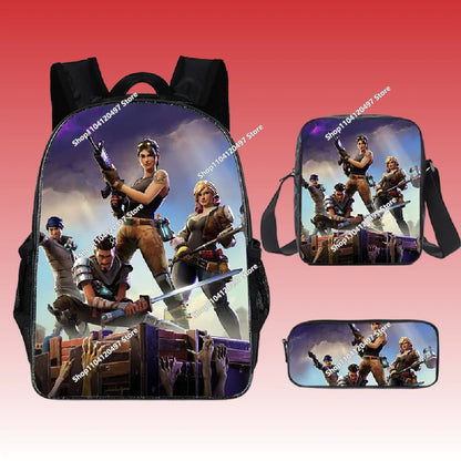 3pcs/set Fortnite Game Backpack Anime Cartoon Large Capacity Student Shcool Bags Pencil Bag Kawaii Lunch Bag Birthday Gifts