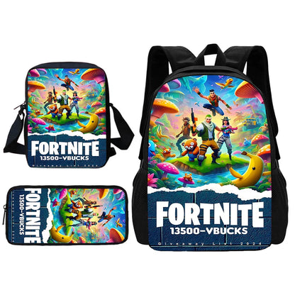 Mochila Escolar Infantil com Mala de Ombro e Estojos para Lápis, Malas Escolares com Design Hot Game-F-FortniteS para Rapazes e Raparigas, Melhor Presente