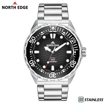 NORTH EDGE TRITON-TI Titanium Stainless Solar-Powered Diving Watch Luxury Quartz Watches For Men 300M Waterproof 180+ Day Power