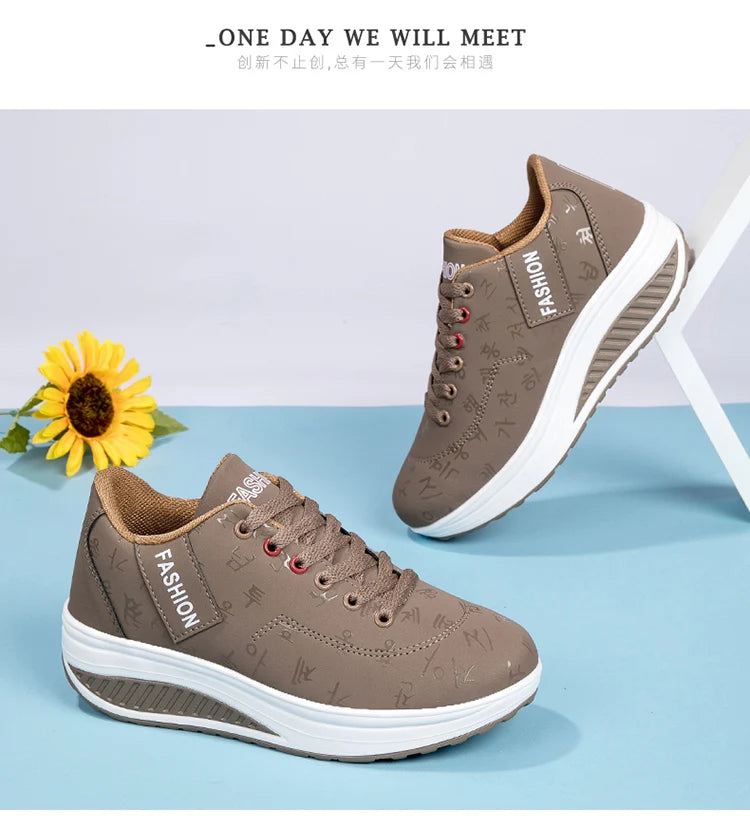 Scarpe casual da donna per l'outdoor con suola spessa e tacco oscillante, scarpe sportive alla moda con plateau, taglia 42, suola piatta, per camminata e corsa