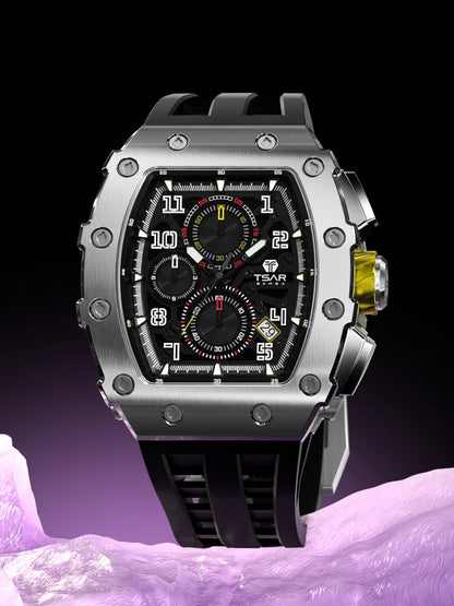 TSAR BOMBA Uhr für Herren, Luxusmarke, Tonneau-Design, wasserdichte Uhr, Edelstahl-Armbanduhr, modische rechteckige Herrenuhr