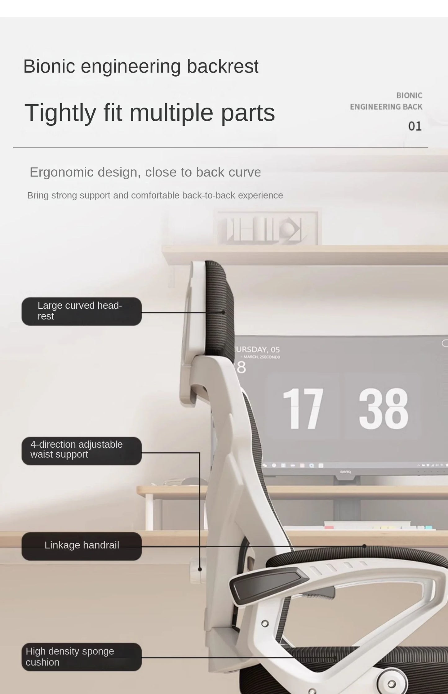 Ergonomic Reclining Seat, Comfortable Office Chair, Household Computer Chair, Student Dormitory, Gaming Chair with  Footrest