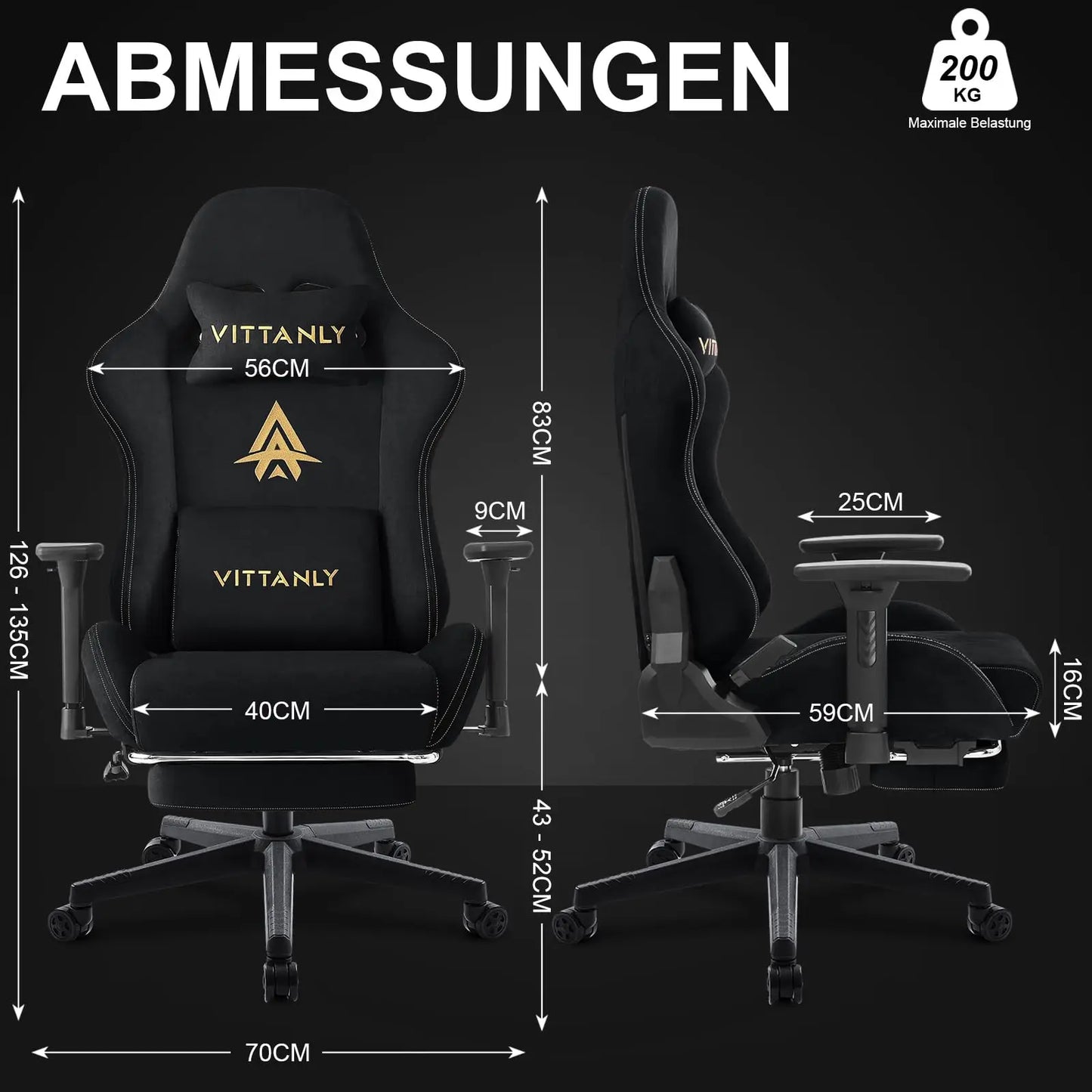 Vittanly Gaming Chair Ergonomic Office Chair with Footrest, Breathable Fabric Adjustable Rotating Computer Chair with 3D Armrests for Gaming & Work