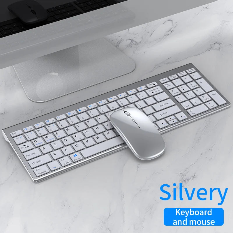 Set tastiera e mouse JOMAA Bluetooth & 2.4G USB per laptop, computer e iPad, combo tastiera e mouse wireless ricaricabili silenziosi