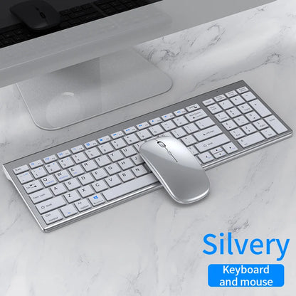Set tastiera e mouse JOMAA Bluetooth & 2.4G USB per laptop, computer e iPad, combo tastiera e mouse wireless ricaricabili silenziosi