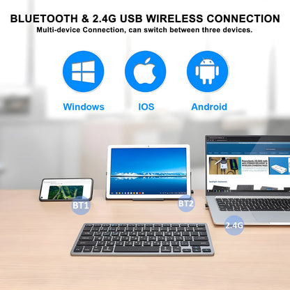 Ultra Slim Hebrew Bluetooth & 2.4G Dual Mode Keyboard Israel Wireless Keyboard Low noise for iOS iPad Android Tablets Windows