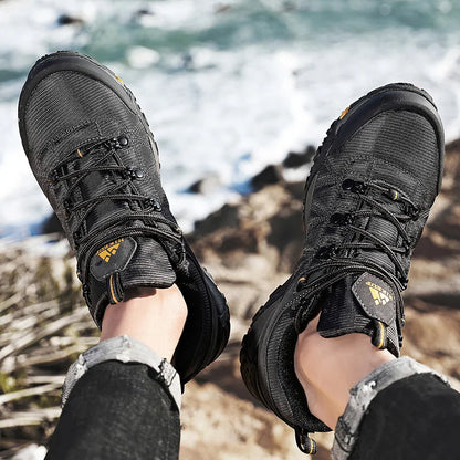 HIKEUP fire-sæsons vandresko til mænd, udendørssport, ægte læder, slidstærke klatresko, gummisål, trekking-sneaker