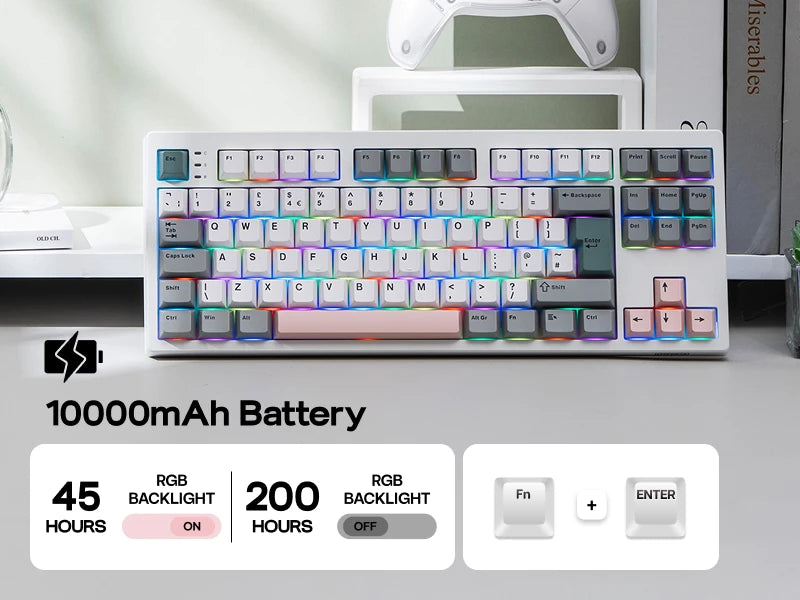 ISO-UK-Layout EPOMAKER TH87 TKL-Layout kabelgebundene/BT/2.4Ghz kabellose mechanische NKRO-Tastatur mit 10000mAh-Akku & RGB-Beleuchtung
