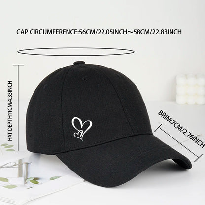 Minimalistisk baseballkasket med dobbelt hjerteprint til kvinder og mænd – blød, justerbar »dad hat« i afslappet stil med kærlighedstema – solhat