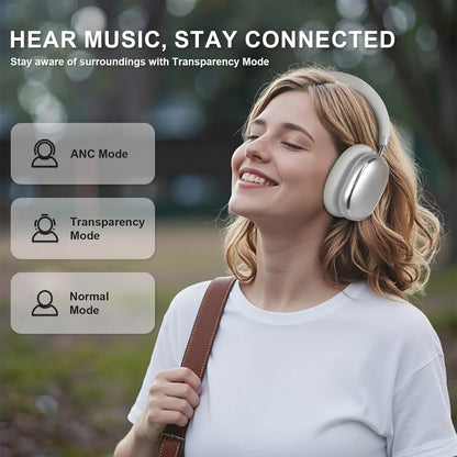 Hybrid Active Noise Cancelling Headphones, Wireless Headphones Bluetooth 6.0 with Transparent Mode, Hi-Res Audio,Deep Bass,Metal