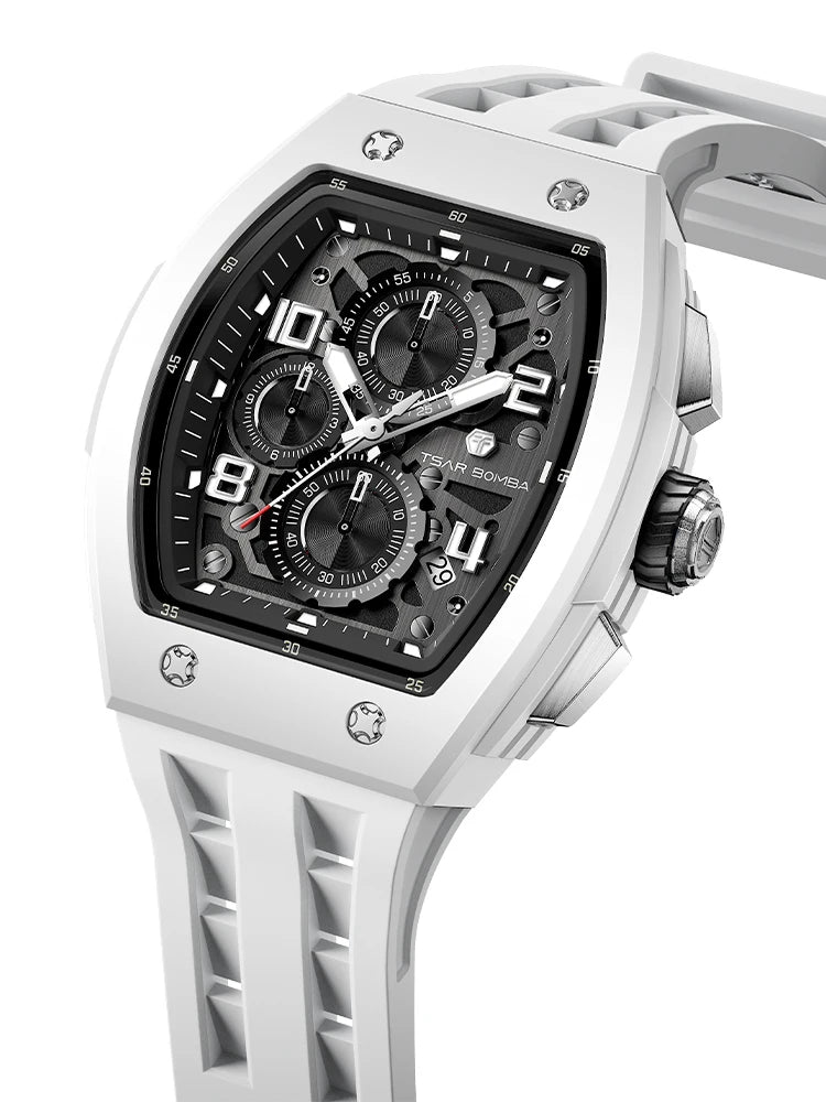 TSAR BOMBA Uhr für Herren, Luxusmarke, Tonneau-Design, wasserdichte Uhr, Edelstahl-Armbanduhr, modische rechteckige Herrenuhr