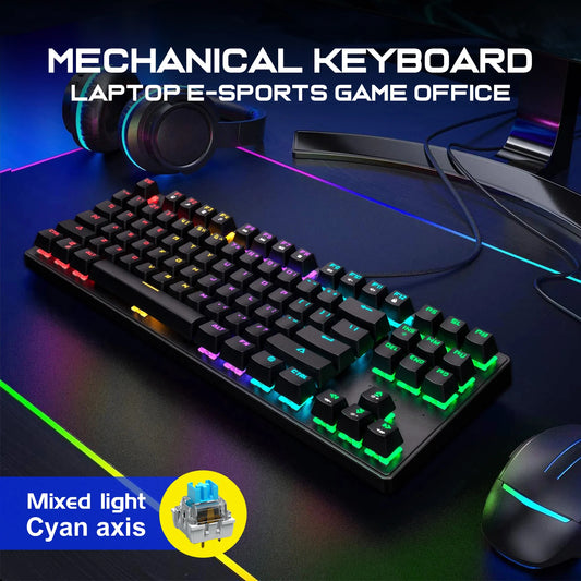 Computer Keyboard Waterproof Portable Gaming Keyboard Backlit Ergonomics Colorful Keyboard Computer Accessories 87 Keys Usb